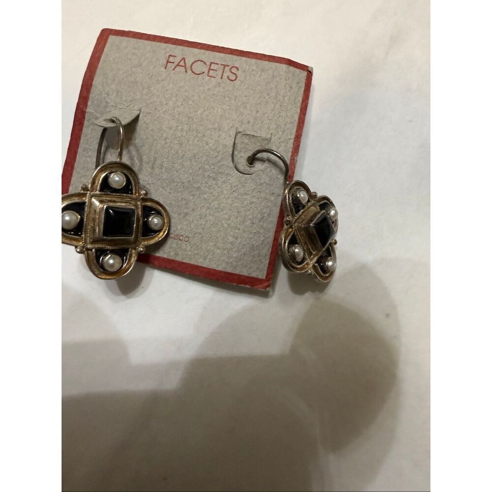 Facets Women's Gold-Tone Orleans Onyx Pearl Leverback Drop Earrings NWT